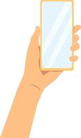 Hand holding smartphone in cartoon style. vector