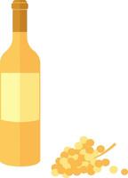 A bottle of white wine and bunch of grapes. vector