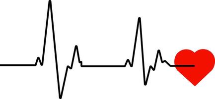 Black heartbeat line and stylized small heart in red color. vector