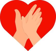 Hand of a child and an adult on the background of heart in cartoon style. vector
