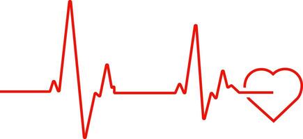 Outline heartbeat red line and small stylized heart in red color. vector