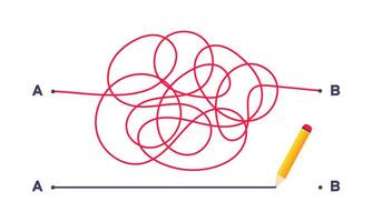 Complex and easy simple way from point A to B illustration. vector
