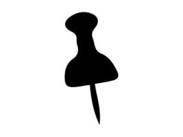 Black Silhouette of a Pushpin Isolated on White Background. Concept of Office Supplies, Minimalist Design, Stationery, Simple Icon, thumbtack. Print. Design element for school or office use vector