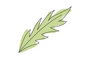 Continuous one line drawing of green leaf isolated on white background. Line art. Concept of nature, ecology, organic shapes, Botanical Art, outline. Dandelion leaf. Design element, print, icon vector