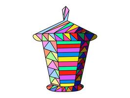 Colorful decorative lantern with geometric patterns isolated on a white background. Concept of vibrant home decor, festive lighting, mosaic design. Design element, art, symbol, and icon vector