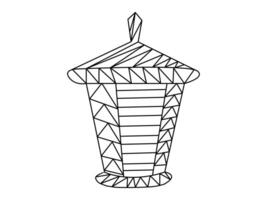 Black outline of a decorative lantern isolated on a white background. Concept of geometric art, minimalist design, home decor, vintage lighting, street lantern, light, design element vector