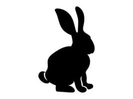 Black Silhouette of a Rabbit Isolated on White Background. Easter Bunny. Simple black icon of hare. Concept of Cute Animal Illustration, Minimalist Style. Design Element, Icon, Print, Logo vector
