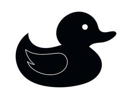 Black silhouette of rubber duck isolated on white background. Concept of bath toys, simple illustration, kids' favorite, minimalist style, duckling. Design element vector