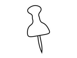 Black Outline of a Pushpin Isolated on White Background. Concept of Office Supplies, Minimalist Design, Stationery, Simple Icon, thumbtack. Print. Design element for school or office use vector