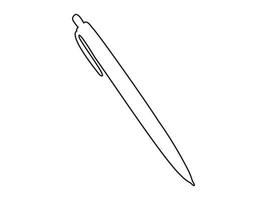 Black outline of a pen isolated on a white background. Concept of writing tool illustration, stationery item, minimalist style, office supply. Print, icon, design element vector