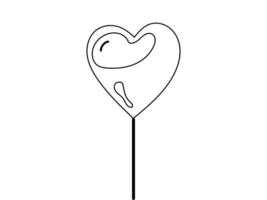 Black outline of a heart-shaped lollipop illustration isolated on a white background. Concept of candy design, sweet treat, simple line art. Perfect for prints, icons, and design elements vector