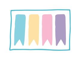 Minimalist illustration of pastel-colored sticky tabs arranged in a rectangular frame. Isolated on white background. Concept of school supplies, office organization, stationery item. Design Element vector
