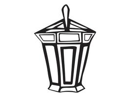 Black outline of a traditional decorative lantern isolated on a white background. Concept of vintage lighting, minimalist style, classic decor, illumination, street lantern, light, design element vector