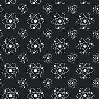 Seamless White Atom Pattern on Black Background. Concept of Science Illustration, Atomic Structure, Chemistry, Physics. Educational Design Element, Scientific Wallpaper, Wrapping paper, Print vector