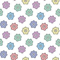 Seamless Pattern of Gears on White Background. Concept of Cute Industrial Design, Colorful Machine Parts, Engineering Tools, Repetitive Motif. Textile and Wallpaper Element. Wrapping paper, Print vector