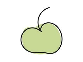 Continuous one-line drawing of a green apple isolated on a white background. Whole fruit. Outline. Line art. Design element, print, and icon. Concept of fruit design, healthy dessert, fresh produce vector