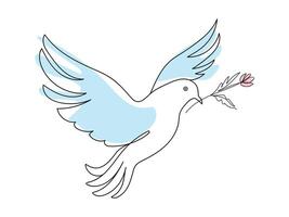 Continuous one line drawing of pigeon in flight with pink flower Isolated on white background. Dove of peace. Line art. Concept of freedom, hope, Peace Symbol, Design element, Icon, Print vector