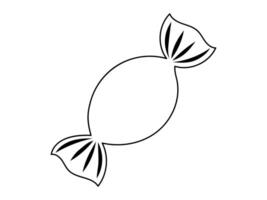 Black outline of a wrapped candy isolated on white background. Concept of sweets, confectionery, dessert, minimalistic design, line drawing. Print, icon, design element, coloring page vector