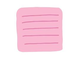 Minimalist Pink square sticky note with horizontal lines isolated on a white background. Concept of school supplies, office organization, minimalist note-taking, and pastel stationery. Design Element vector