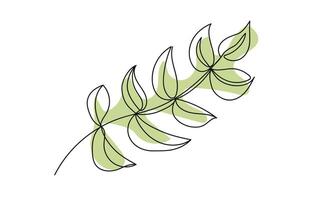 Line Art of Green Leaf on White Background. Continuous one line drawing of branch with leaves. Concept of nature, plant, ecology, Botanical art, Natural Design, Minimalist Style, Organic Aesthetics vector