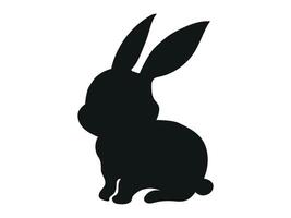 Black Silhouette of Rabbit Isolated on White Backdrop. Easter Bunny. Simple black icon of hare. Concept of Cute Animal Illustration, Minimalist Style. Design Element, Icon, Print, Logo vector