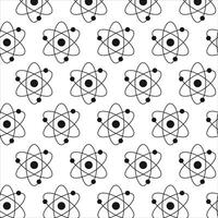 Seamless Black Atom Pattern on White Background. Concept of Science Illustration, Atomic Structure, Chemistry, Physics. Educational Design Element, Scientific Wallpaper, Wrapping paper, Print vector