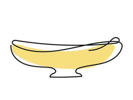 Minimalist Line Art Yellow Bowl Isolated on white background. Continuous one line drawing. Empty golden plate. Concept of Simple Kitchenware, Black Outline, dish, platter. Print, Icon, Design Element vector