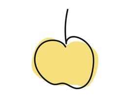 Continuous one-line drawing of a yellow apple isolated on a white background. Whole fruit. Outline. Line art. Design element, print, and icon. Concept of fruit design, healthy dessert, fresh produce vector