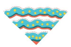 Colorful abstract waves with dots forming a geometric triangle shape. Memphis style design with vibrant colors and playful patterns. Concept of abstract ocean, creative art, design. White background vector