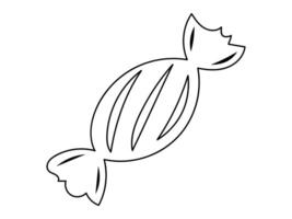 Black outline of a wrapped candy isolated on white background. Concept of sweets, confectionery, dessert, minimalistic design, line drawing. Print, icon, design element, coloring page vector