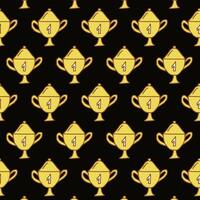 Seamless Pattern of Golden trophy Cups with Number One on Black Background. Concept of Success, Achievement, Award Trophies, Winning, victory, prize, first place award. Wallpaper, Print, Textile vector