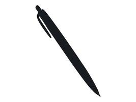 Black silhouette of a pen isolated on a white background. Concept of writing tool illustration, stationery item, minimalist style, office supply. Print, icon, design element vector