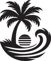 Silhouette Style with Palm Tree, Waves, and Dolphin vector