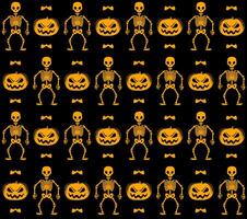 Seamless pattern with skeletons, pumpkins and bats vector