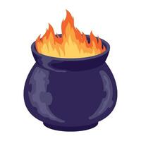 A cauldron with fire in it on a white background vector