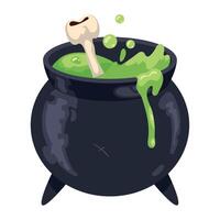 A green cauldron with a bone in it and a green liquid vector