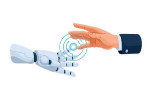 ai technology connected hands robot and human isolated vector