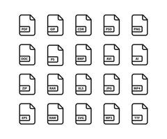 File format icon set. File type icon set. Format and extension of documents. Document format file icon vector