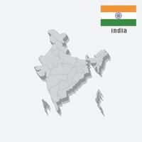 3D map of India with separated sections on a white background vector