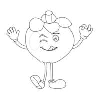 Smiling Mangosteen Character with Waving Hand vector