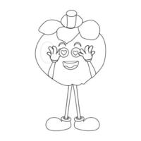 Smiling Mangosteen Cartoon Character for Coloring Page vector