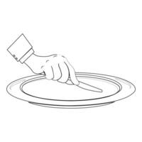 Simple Line Art of Hands with Cutlery and Plate vector