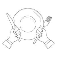 Top View of Hands and Plate for Coloring Book vector