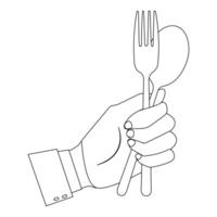 Minimalist Hand with Fork, Knife, and Spoon Outline vector
