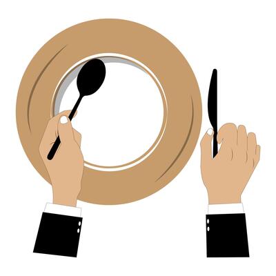 Elegant Hands Holding Cutlery with Empty Plate