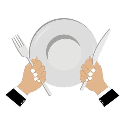 Formal Dining Illustration with Knife, Fork, and Plate