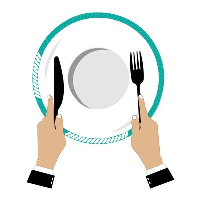 Illustration Hands Holding Knife and Fork on Dinner Plate