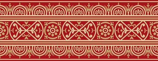 seamless gold with red border, Pompeii frame. Endless Neopolitan ornament. Art of Ancient Rome. vector