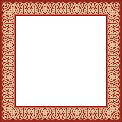 gold with red Arabic national square ornament. Ethnic rectangle, frame of eastern peoples. Persian painting.