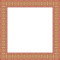 red and gold square gothic ornament. Medieval European rectangle, border. Classic pattern of the Germans, Angles, Saxons, Franks. vector